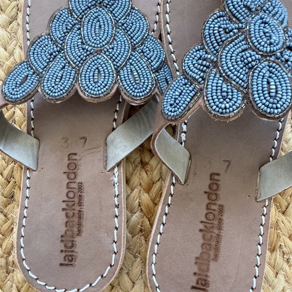 Free People NWT laidback London Blue hand beaded flat sandal Day Evening LOVE☀️ - Picture 11 of 11